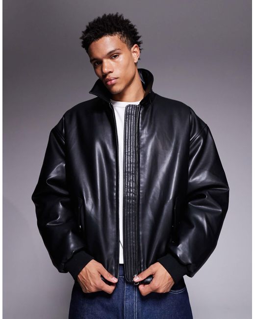 ASOS – bomberjacke aus kunstleder in Gray für Herren