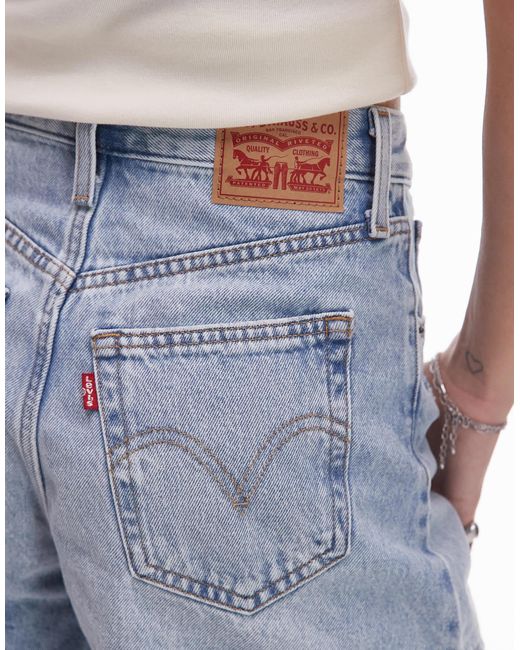 Levi's Blue High Waisted Distressed Mom Shorts