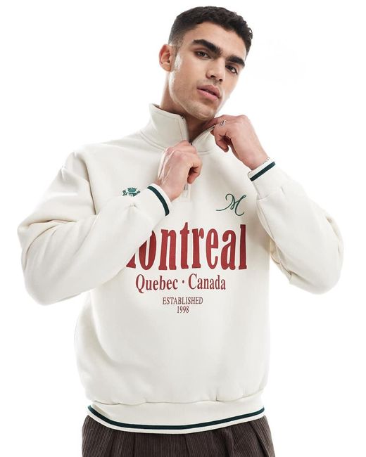 Bershka Gray 1/4 Zip Montreal Printed Sweatshirt for men