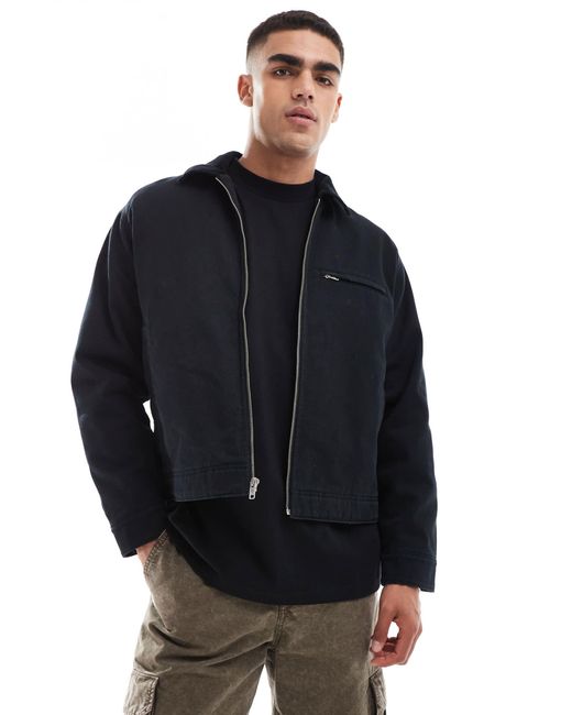Abercrombie & Fitch Black Workwear Cropped Washed Zip Front Jacket for men