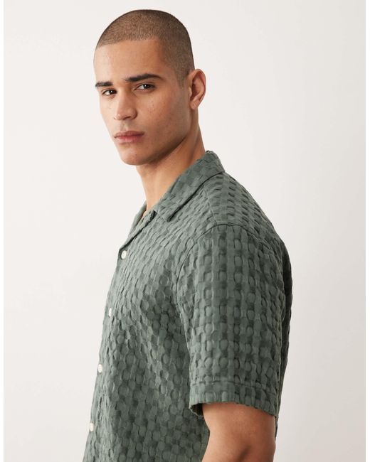 SELECTED Green Checker Textured Shirt for men