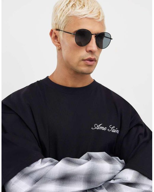 River Island Blue Round Tortoise Arms Sunglasses for men