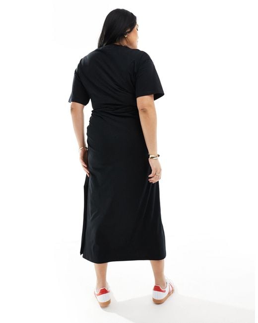 ASOS Black Asos Design Curve Crew Neck Midaxi T-shirt Dress With Ruched Side