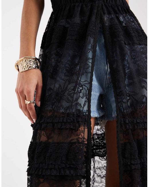 Free People Black Boho Sweet Saloon Maxi Lace Top