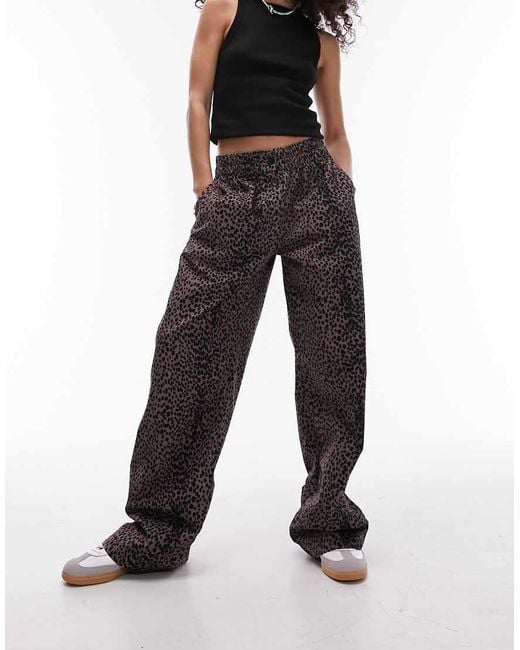TOPSHOP Black Leopard Print Pull On Pants