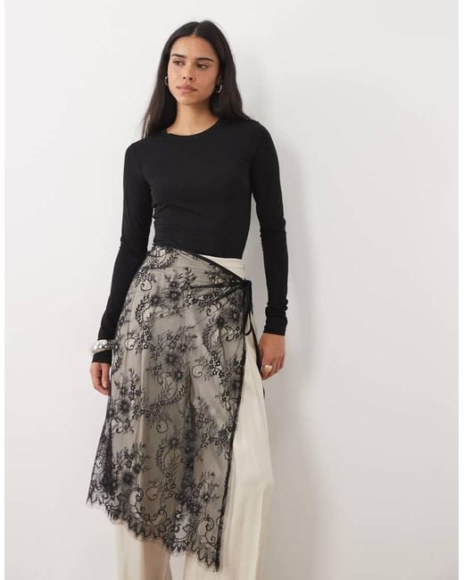 Vila Black Sheer Lace Wrap Skirt