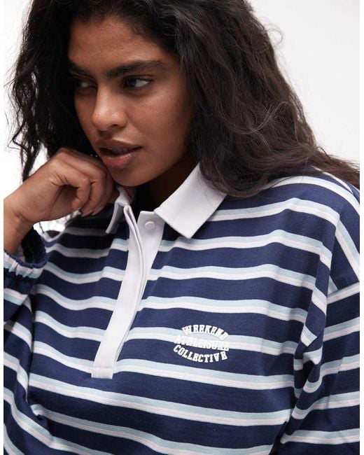 ASOS Blue Weekend Collective Curve Cropped Stripe Polo Top