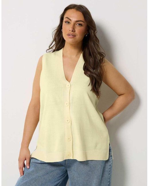 Yours Clothing Natural Knitted Button Front Vest Top