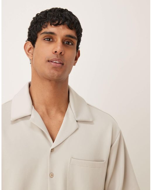 ASOS – kastiges oversize-hemd aus scuba-stoff in Natural für Herren