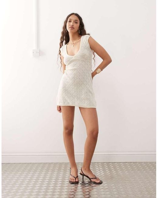 Motel Natural Mariza Crochet Knit Mini Dress