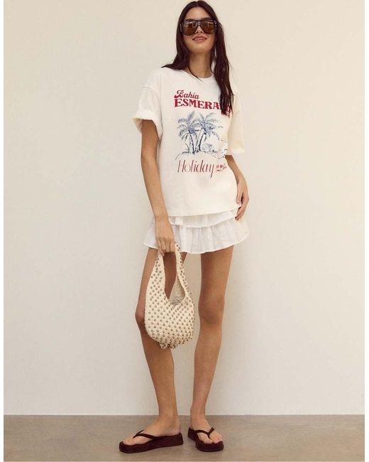 Stradivarius Natural Flowing Skort With Ruffles