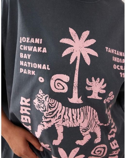 ASOS Black Asos Design Curve Oversized T-Shirt With Scandi Tiger Graphic