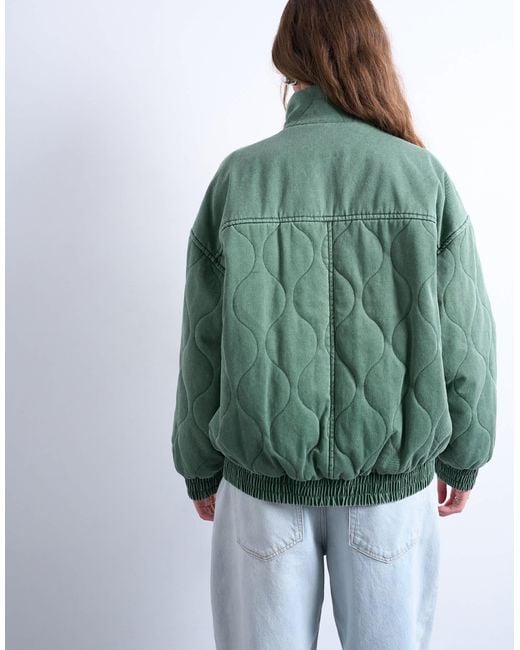 TOPSHOP Green – gesteppte oversize-bomberjacke aus baumwolle