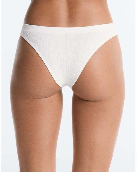 Oysho White 3 Seamless Soft-touch Openwork Brazilian Briefs