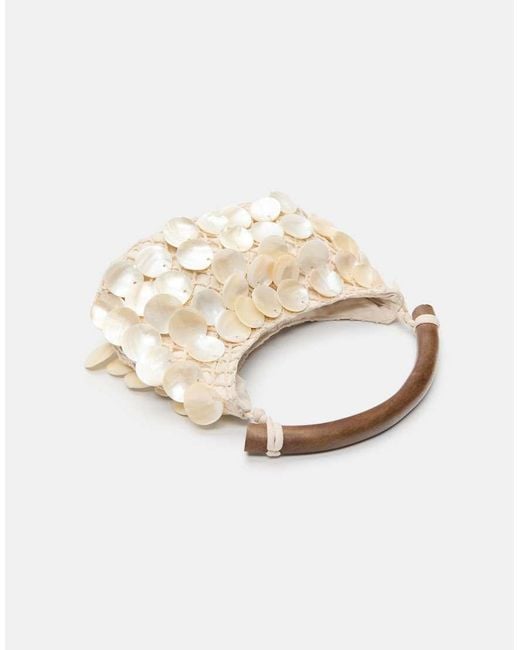 Pull&Bear White Shell Beaded Top Handle Bag