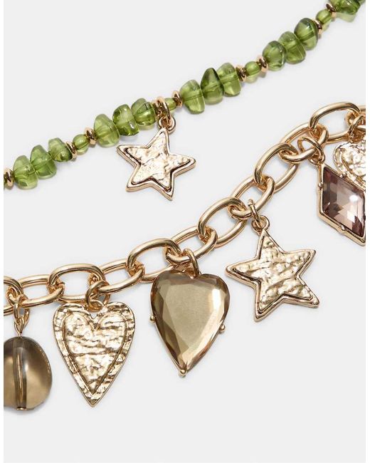 Set Con 2 Collane Color Oro Con Charm Multipli di Stradivarius in Yellow