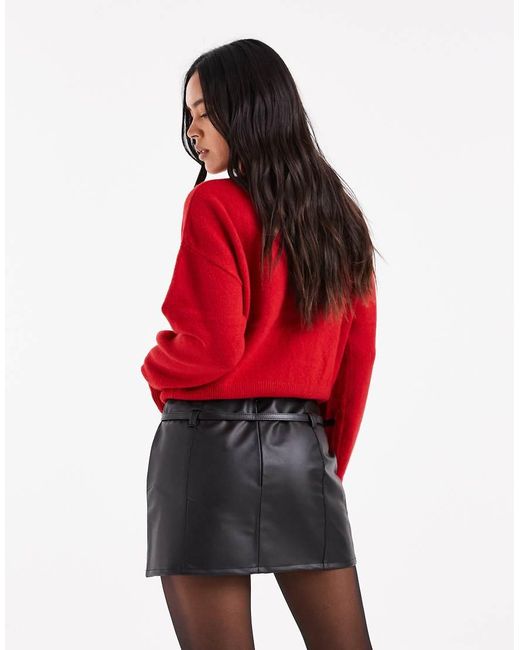 ASOS Red Faux Leather Belt Detail Micro Mini Skirt