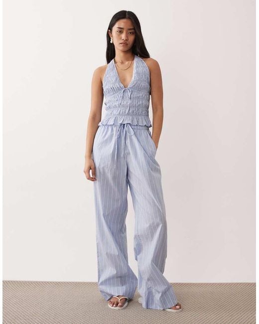 Nia Blue Chandler Halter Neck Shirred Top