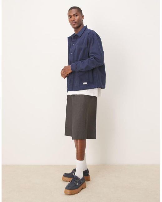 ASOS Oversized Recht Overhemd Met Ritssluiting, Geborstelde Afwerking En Geweven Lipje in het Blue voor heren