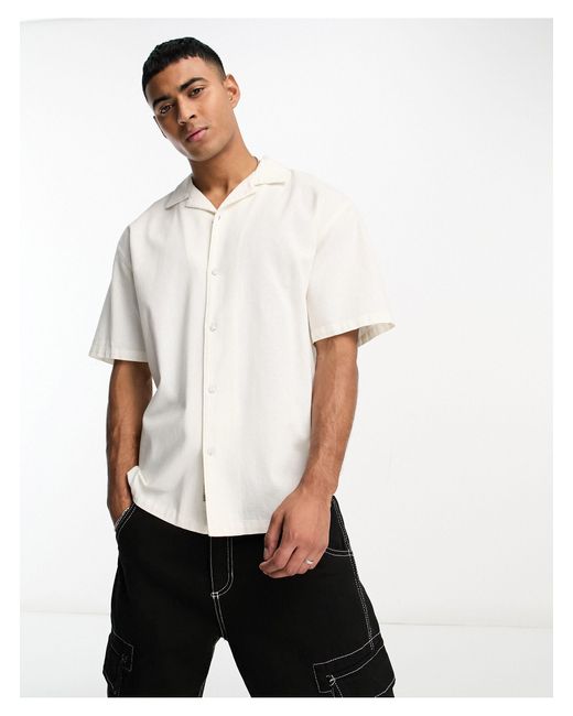 Linen Revere Collar Shirt Pull&Bear pour homme en coloris Blanc | Lyst