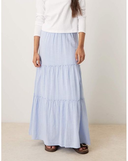 Aware Blue High Waist Boho Tiered Maxi Skirt