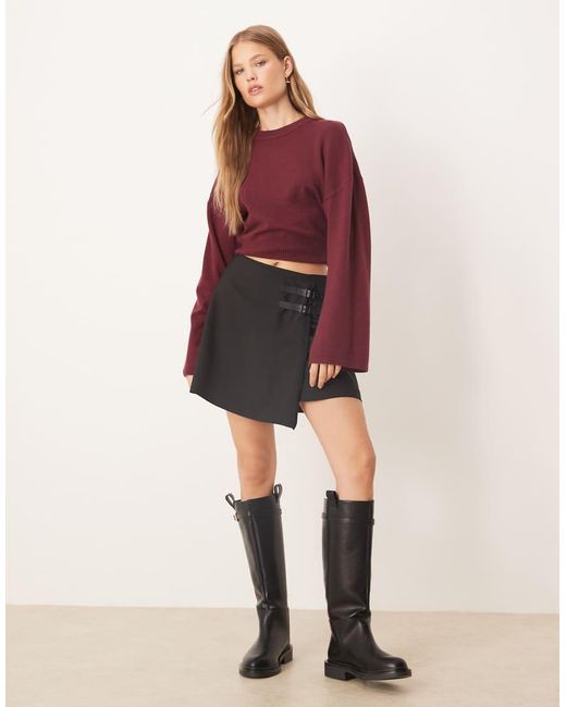 Gina Tricot Purple Crew Neck Wide Sleeve Fitted Knitted Jumper