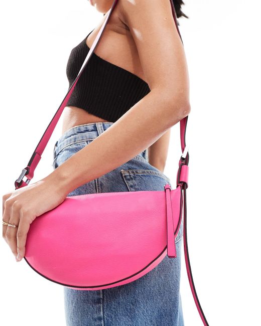 AllSaints Pink Leather Half Moon Crossbody Bag
