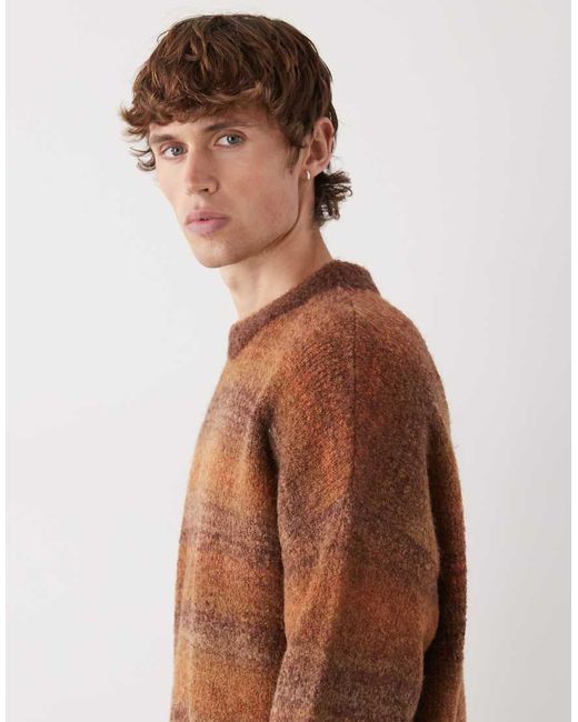 Prohibited Brown Oversized Gradient Knit Jumper for men