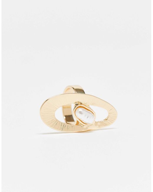 ASOS White Ring With Oval And Faux Pearl Detail