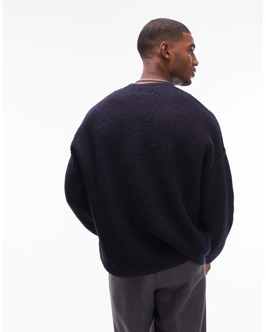 Topman – locker geschnittener, angerauter pullover in Blue für Herren