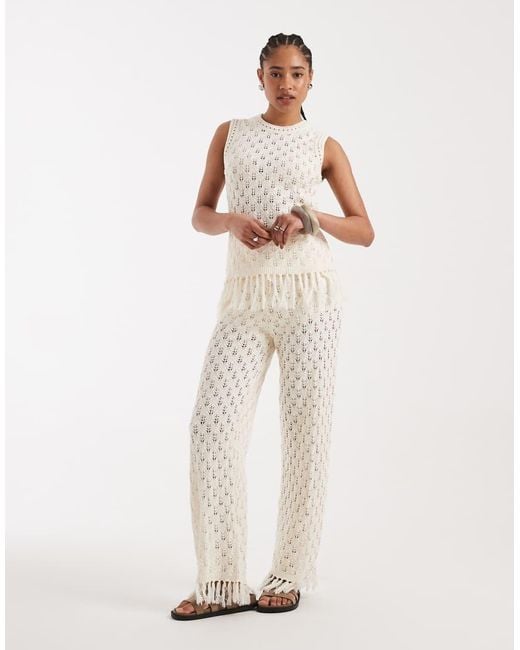 New Look White Co-Ord Tassel Hem Longline Knitted Vest