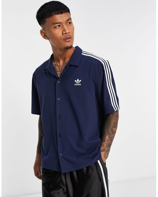 Adidas Originals Blue Adicolor Trefoil Short Sleeve Shirt for men