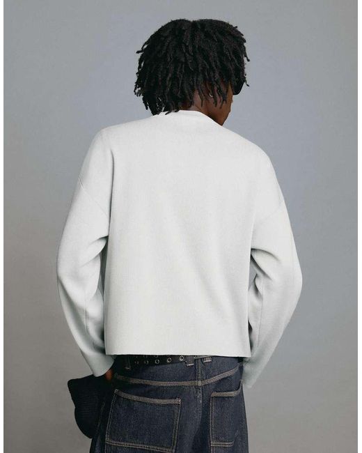 Bershka Gray Printed Round Neck Jumper for men