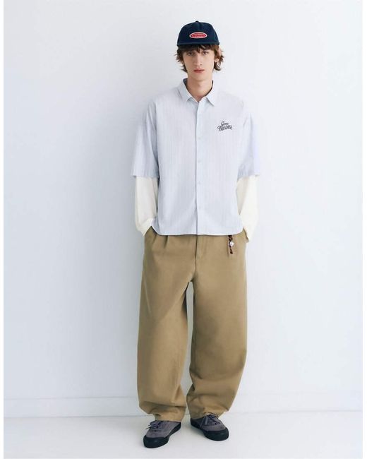 Pull&Bear White Double Sleeve Graphic Shirt for men