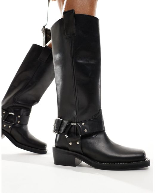 ASOS Black Chief Leather Biker Boots