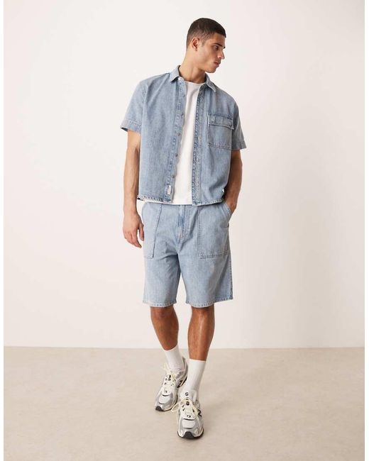 Calvin Klein Blue Short Sleeve Linen Mix Denim Shirt Co-Ord for men