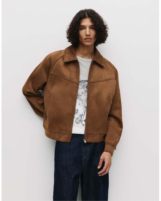 Pull&Bear Blue Faux Suede Trucker Jacket for men