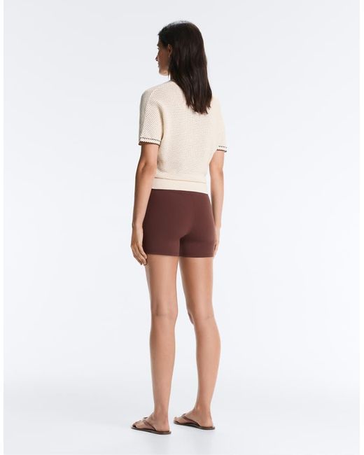 Oysho White Cotton Blend Openwork Knit Polo