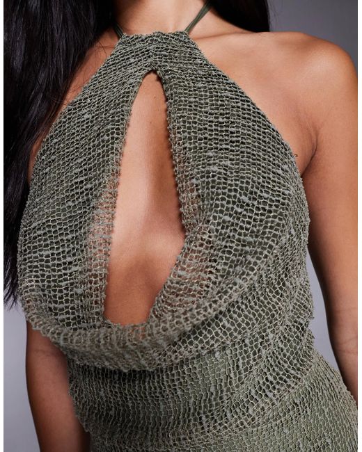 ASOS Gray Crochet Sequin Halter Maxi Dress With Cut Out