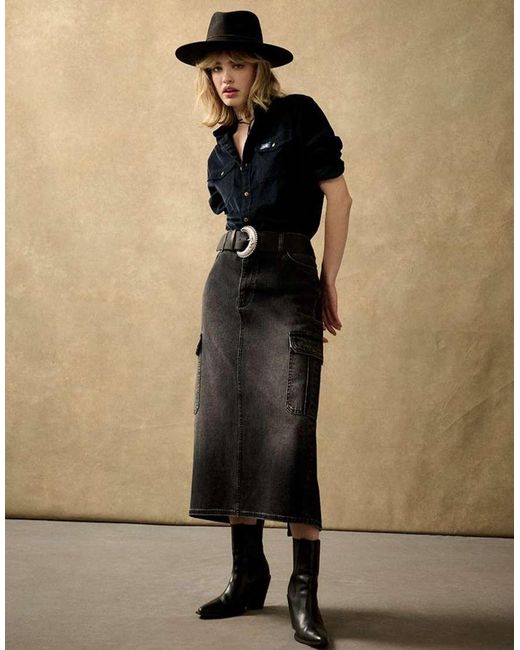 Superdry White Denim Cargo Pocket Midi Skirt
