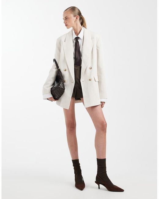 ASOS Natural Tailored Double Breasted Blazer With Linen