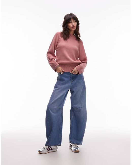 ASOS Red Knitted Crew Neck Jumper With Raglan Sleeve