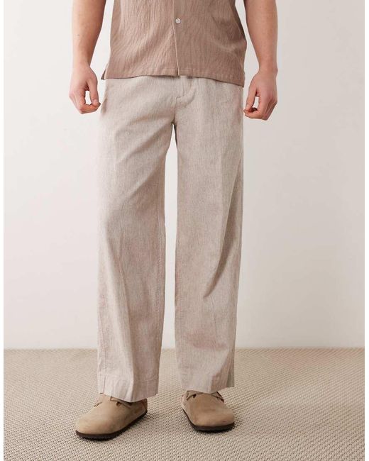 Abercrombie & Fitch Natural baggy Twill Linen Blend Trousers for men