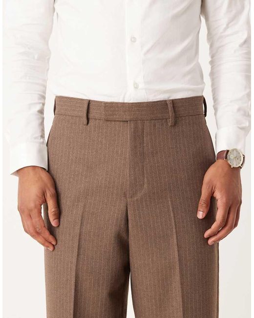 ASOS Natural Tapered Suit Trousers With Wool Pinstripe for men