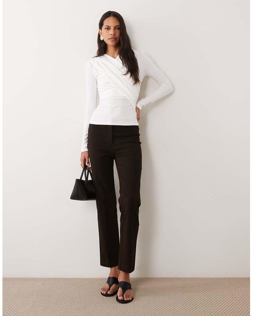 4th & Reckless Natural Slinky Wrap Ruched Detail Long Sleeve Top