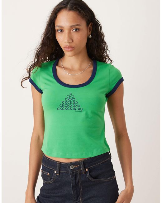 Calvin Klein Green – knapp geschnittenes ringer-t-shirt