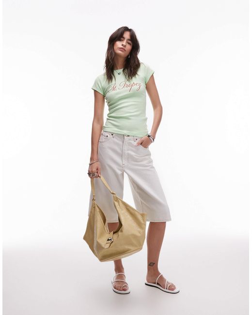 TOPSHOP Green Jersey St Tropez Graphic Every Day Tee