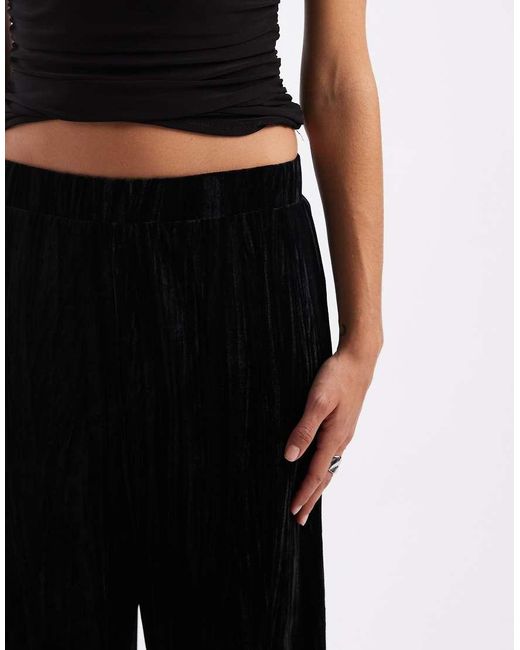 ONLY Black Velvet Wide Leg Pull On Trousers