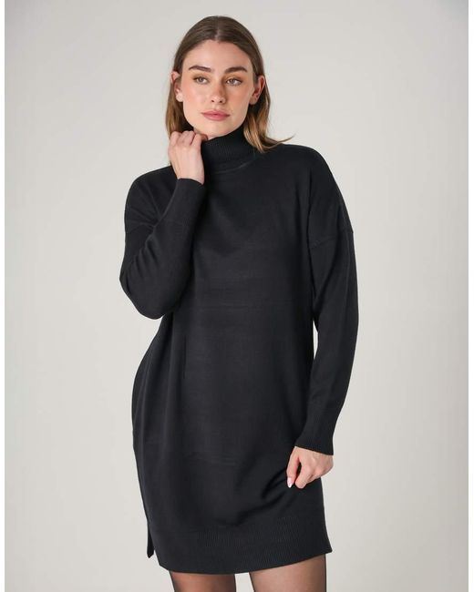 French Connection Black Cosy Roll Neck Long Sleeve Mini Dress