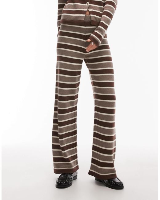 Pantalon d'ensemble ajusté en maille rayée - marron ASOS en coloris White